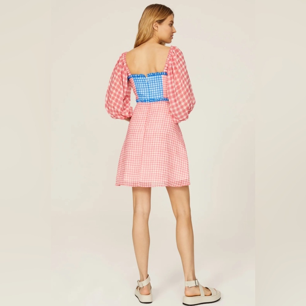 Slate & Willow Gingham Mini Dress Pink & Blue Lined Ruffle Detail Size 14 Flirty - Picture 4 of 16